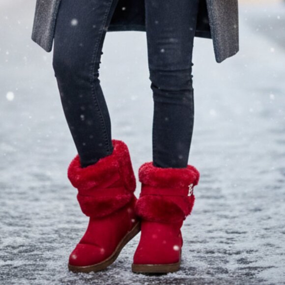 GBG Red Furry Boots - Picture 1 of 10